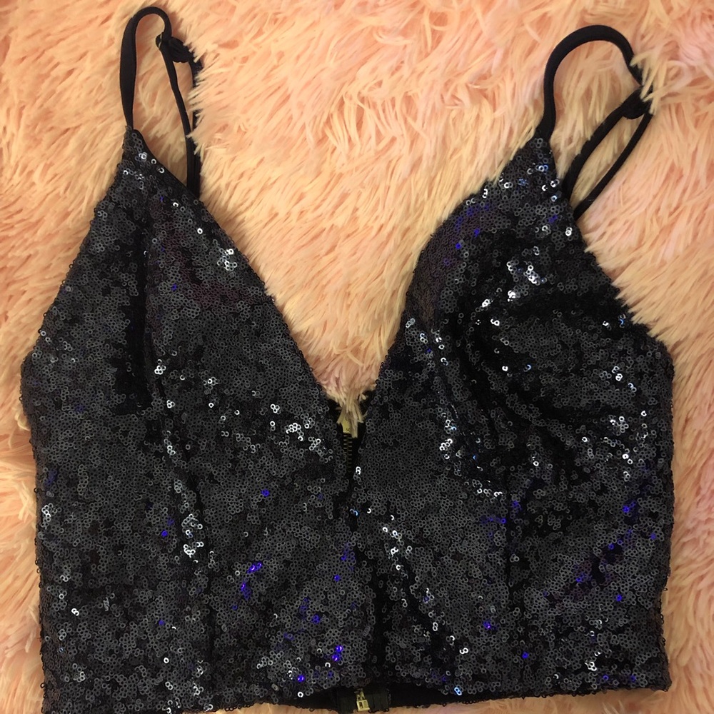 Blue Sequence Crop Top